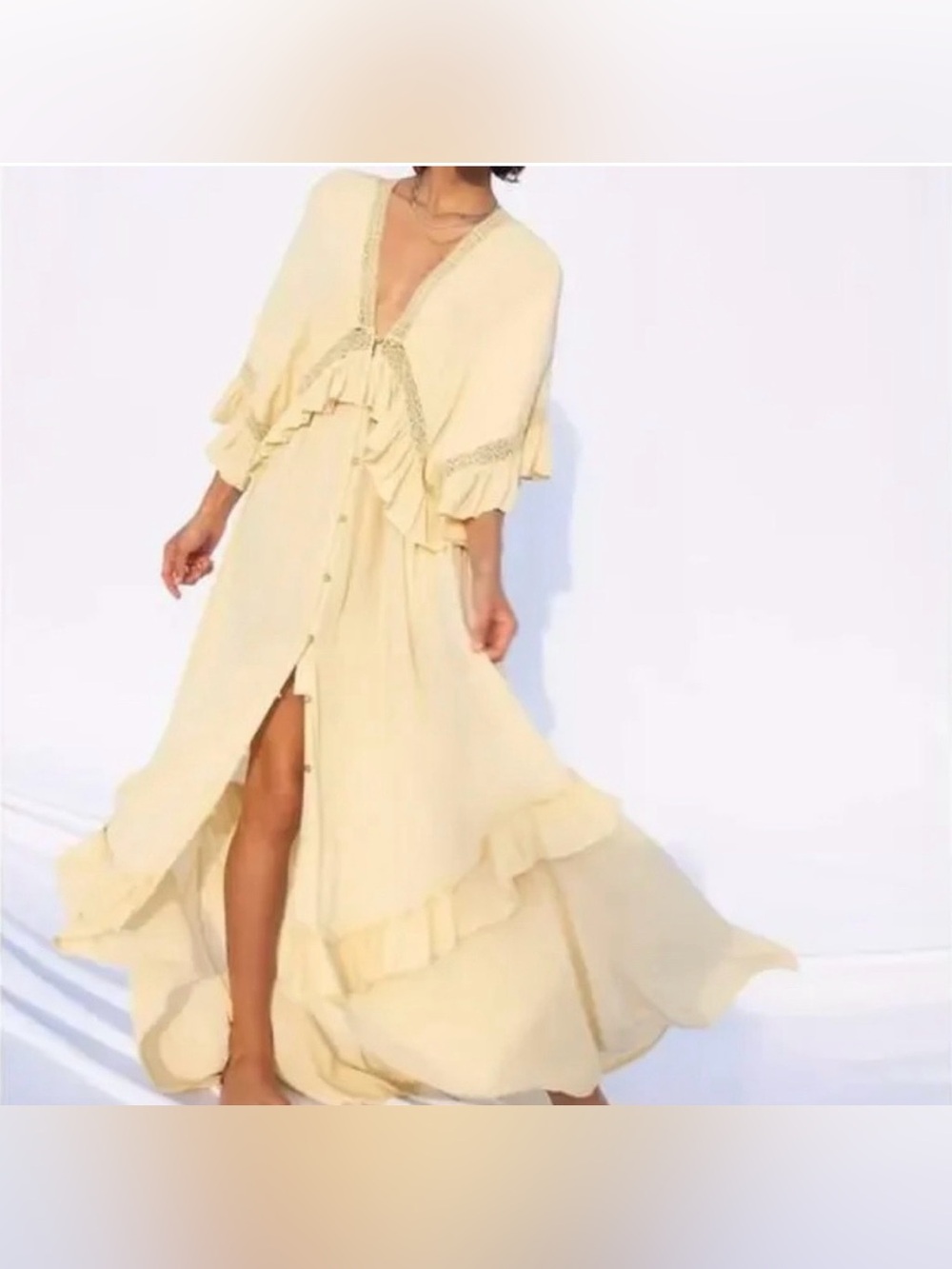 Free People Presidio Boho Fairy FarmRuffle Button-Front Maxi Dress Women’s XS/XL